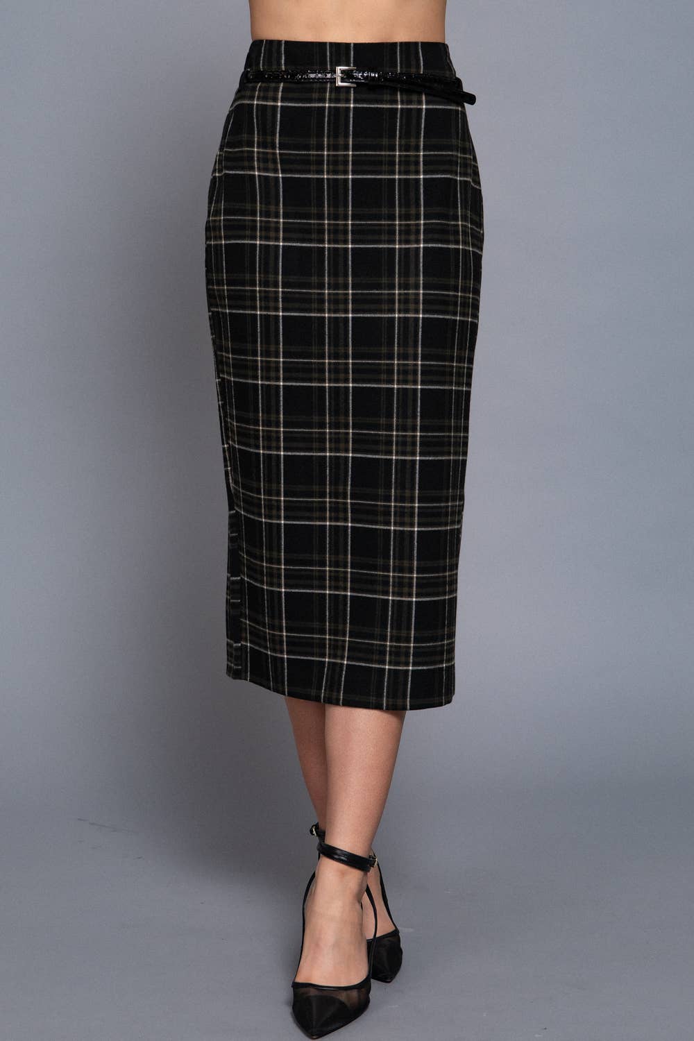 Waist Belt Column Skirt