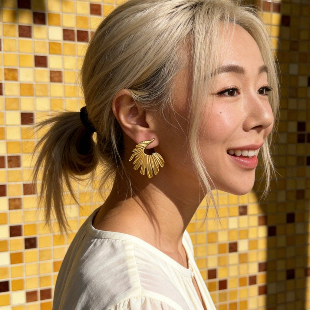 Stainless Steel Golden Wing Statement Drop Earrings