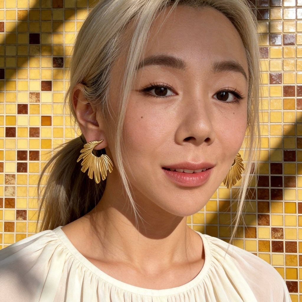 Stainless Steel Golden Wing Statement Drop Earrings