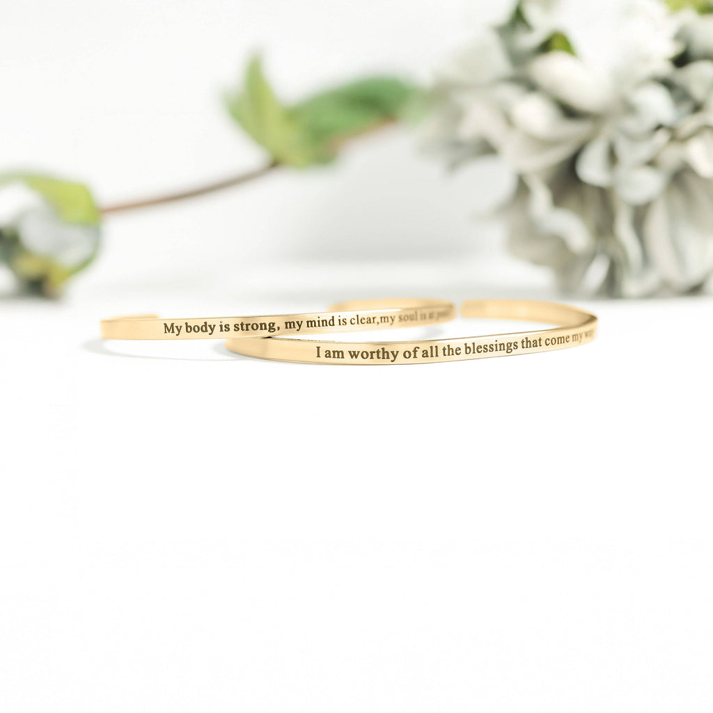 18K Gold PVD Worthy of Blessings Engraved Bangle Bracelet