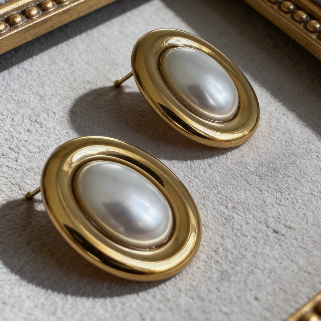 Classic Pearl Gold Stud Earrings