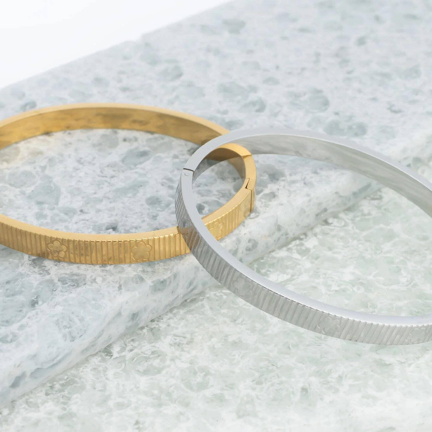 18K Gold PVD Stainless Steel Fluted Bangle Bracelet