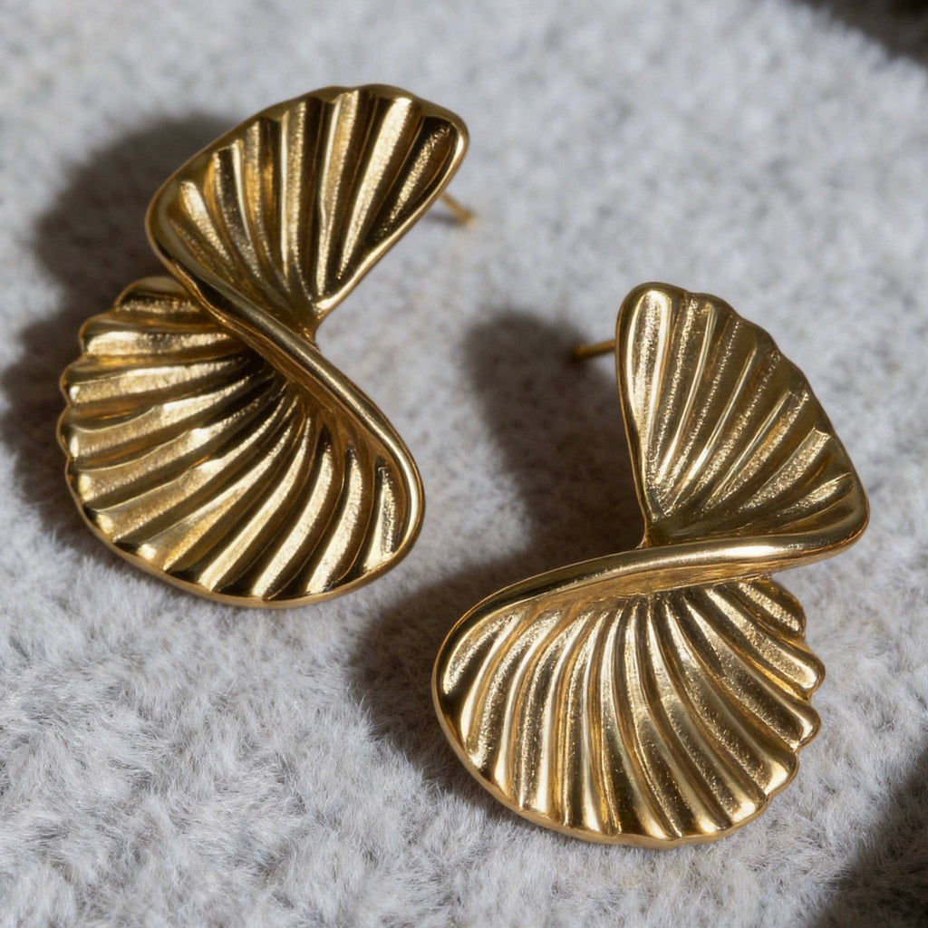 Stainless Steel Twisted Shell Statement Earrings