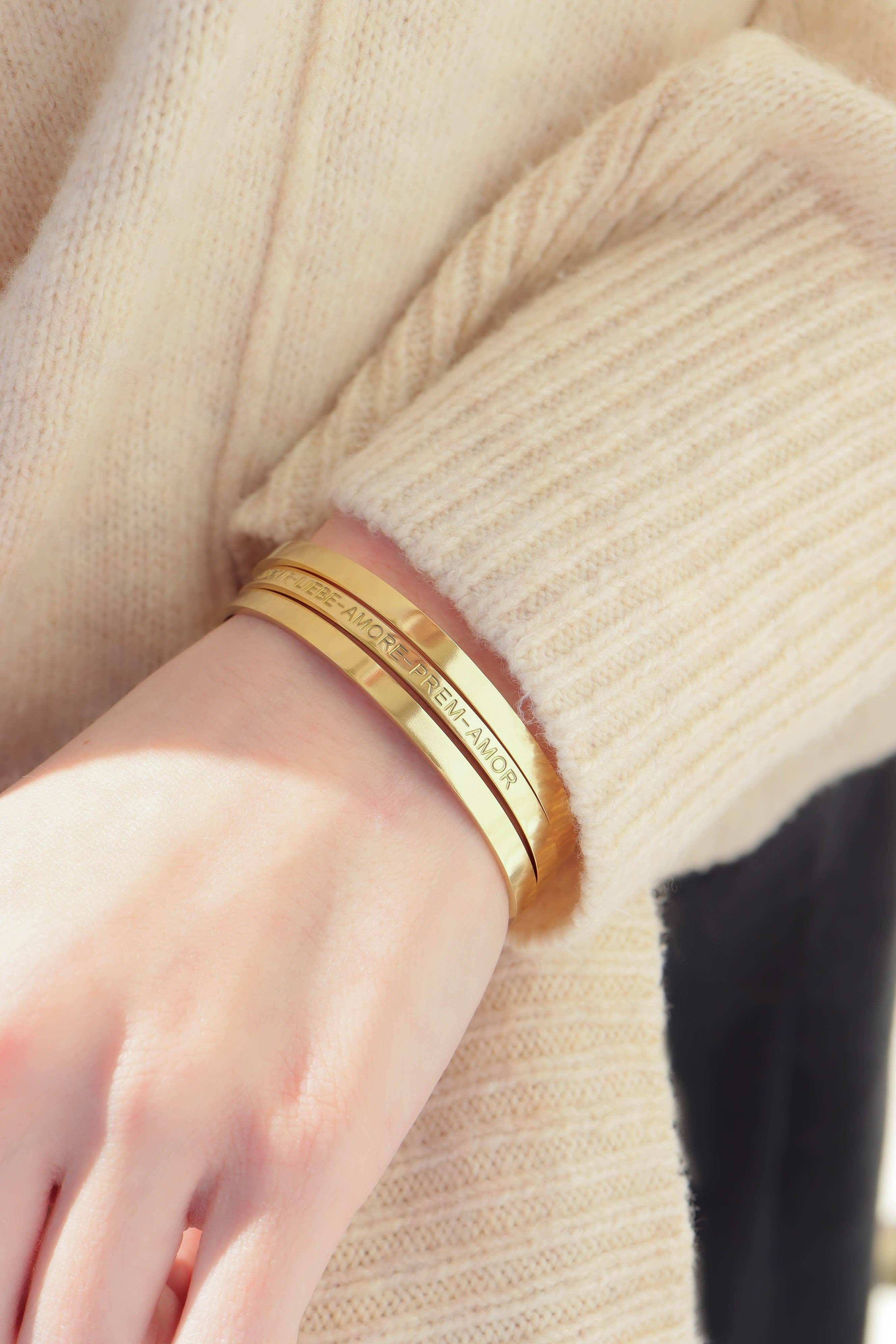 18K Gold PVD Stainless Steel Love Languages 3 Pc Bangle Set